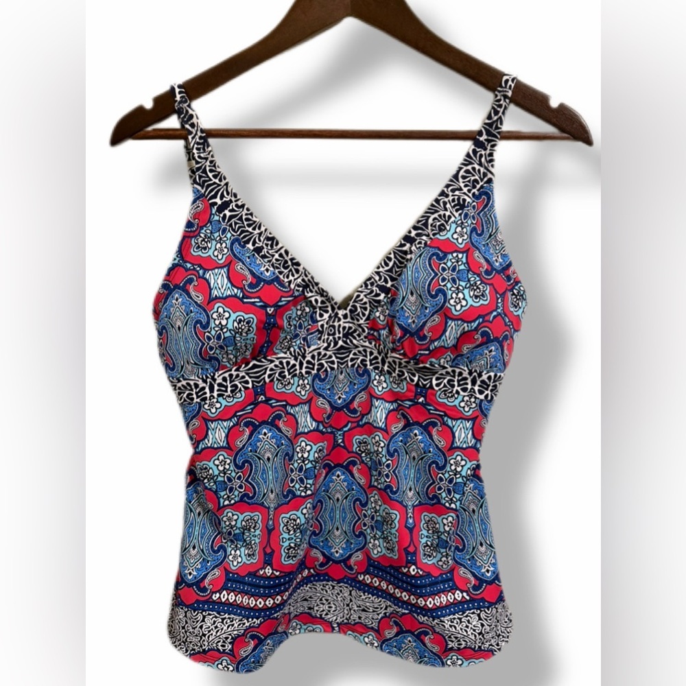 Tommy Bahama Paisley Tankini Swim Top Pink Blue Tropical Women’s Small - Picture 3 of 10